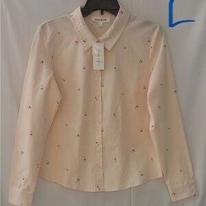 Pink Rose Light Cream Cotton Shirt